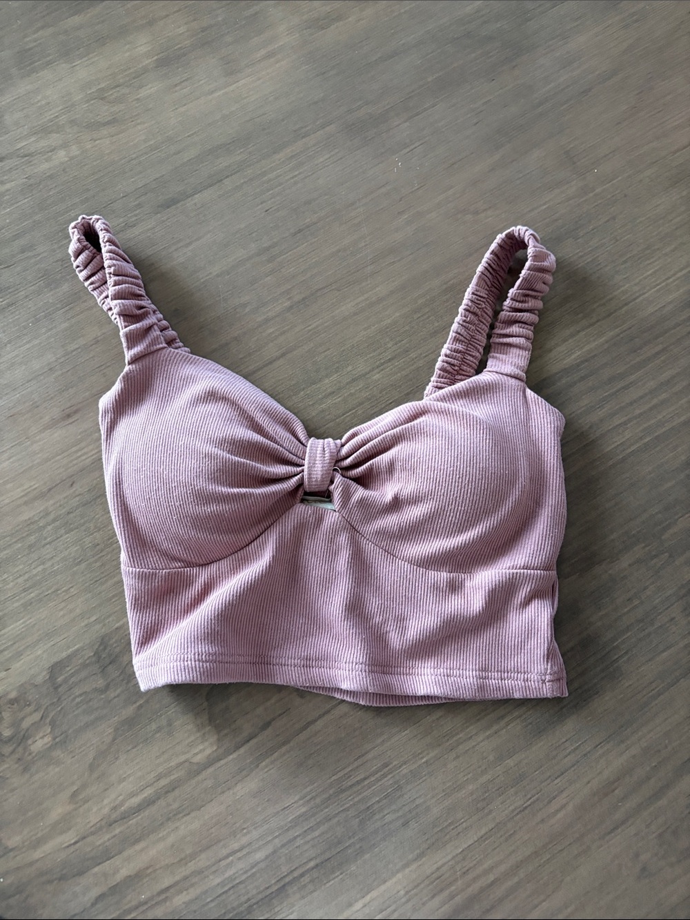Listicle Mauve Ribbed Knot-Front Crop Top